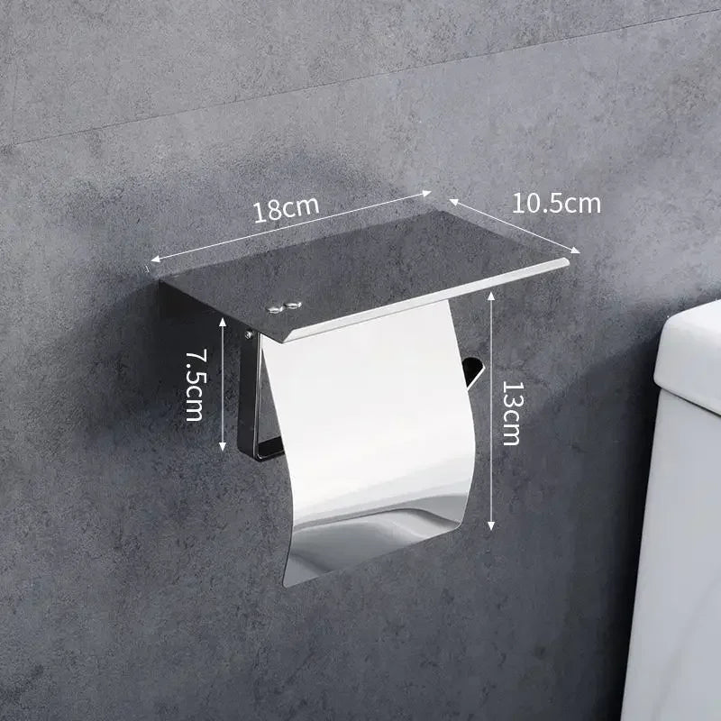 Porte-Papier Toilette Mural Inox 304 Chromé avec Tablette