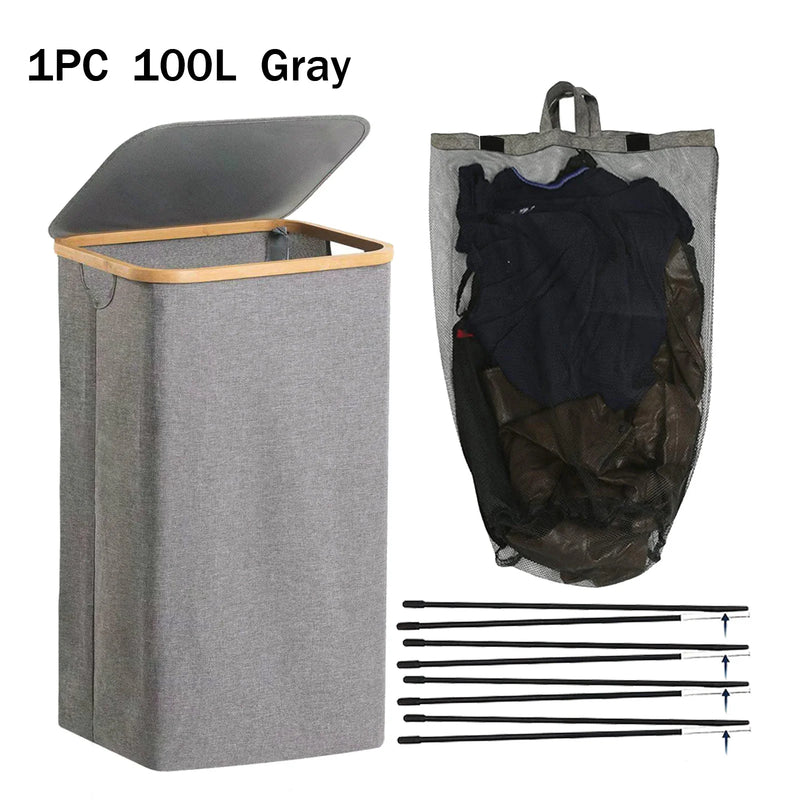 Panier à Linge Pliable 100 L Couvercle et Sac Amovible