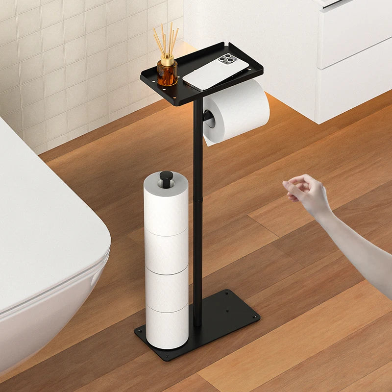 Porte-Papier Toilette sur Pied Noir avec Réserve, avec ou sans Tablette