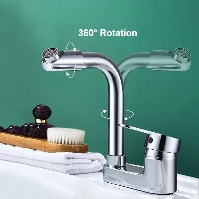 Mitigeur Lavabo Double Trou Chromé Rotatif 360