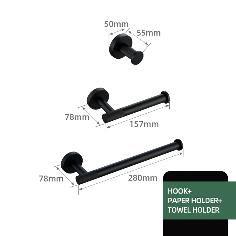 Accessoires Salle de Bain Noir Mat à la Pièce ou en Kit, 20 Choix