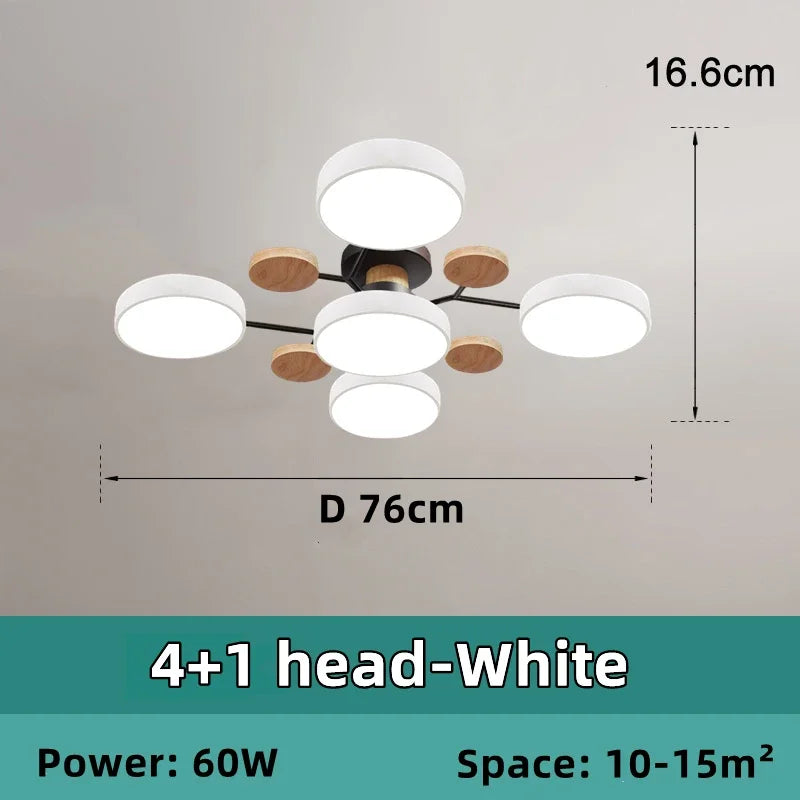 Plafonnier LED Nordique Bois, 1 à 7 Têtes, 4 Coloris