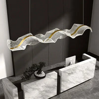 Suspension Cuisine Vague Acrylique Dorée LED, 100 ou 120 cm