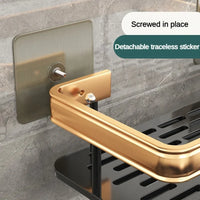 Étagère de Salle de Bain d'Angle Sans Perçage 2 Niveaux