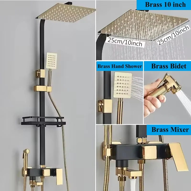 Colonne de Douche 4 Voies Noir, Chromé ou Doré avec Douchette Bidet