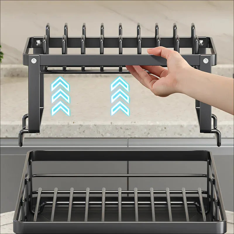 Égouttoir à Vaisselle 2 Niveaux Noir avec Porte-Planche et Porte-Baguettes