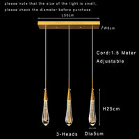 Suspension Cuisine Goutte d'Eau Cristal Doré LED, 1 à 10 Gouttes
