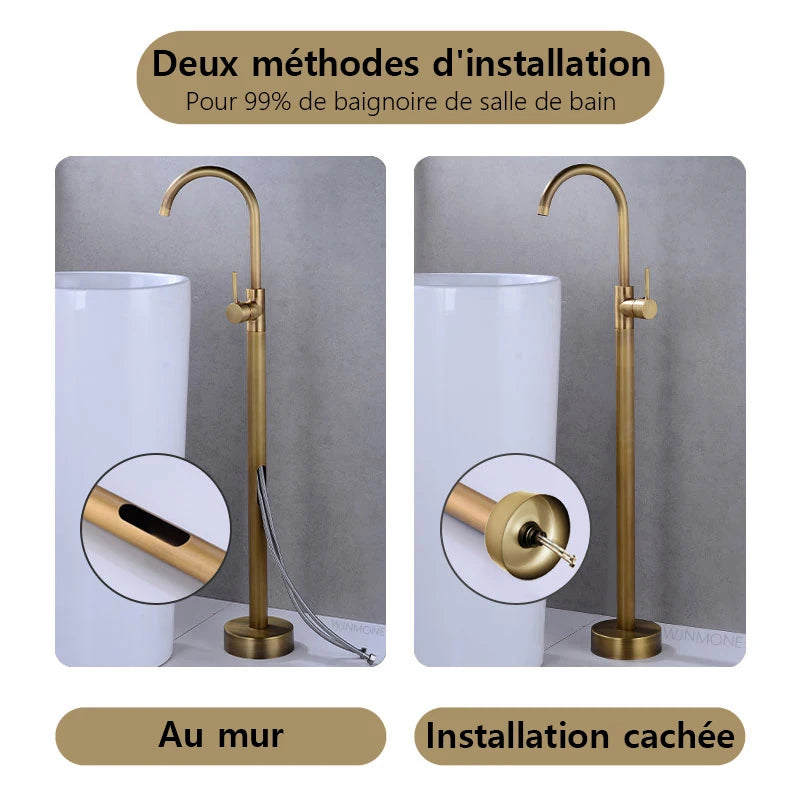 Robinet Baignoire Îlot sur Pied Monocommande, 109 cm, 5 Finitions