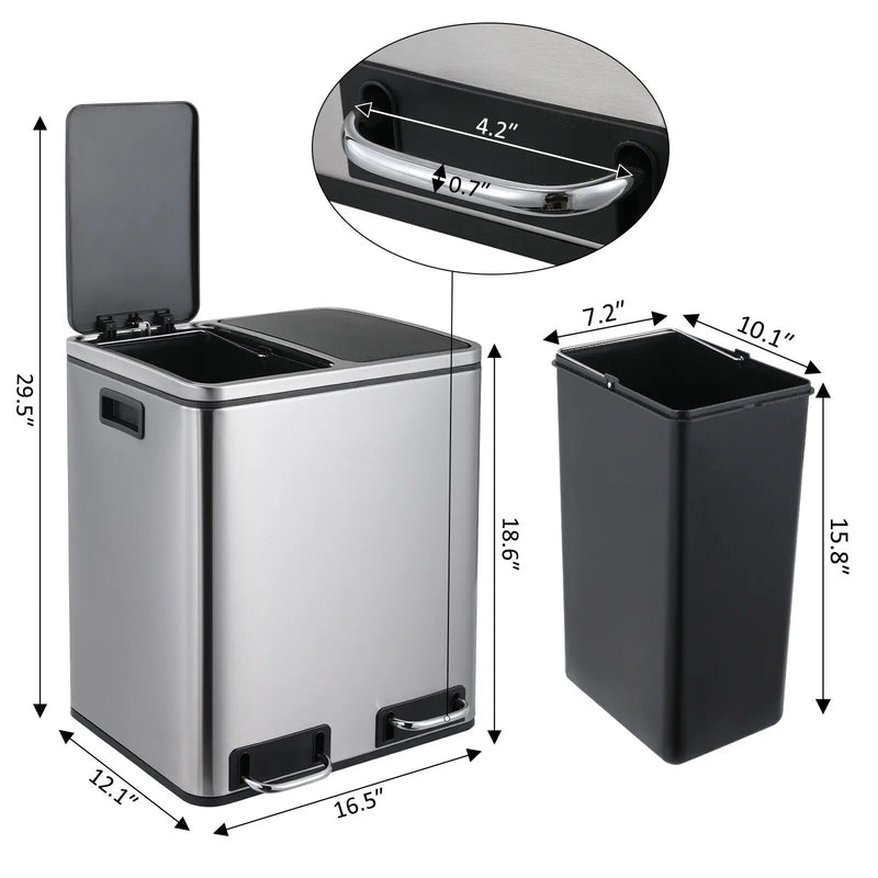 Poubelle de Cuisine Tri Sélectif 30 L, Noir, Inox ou Blanc