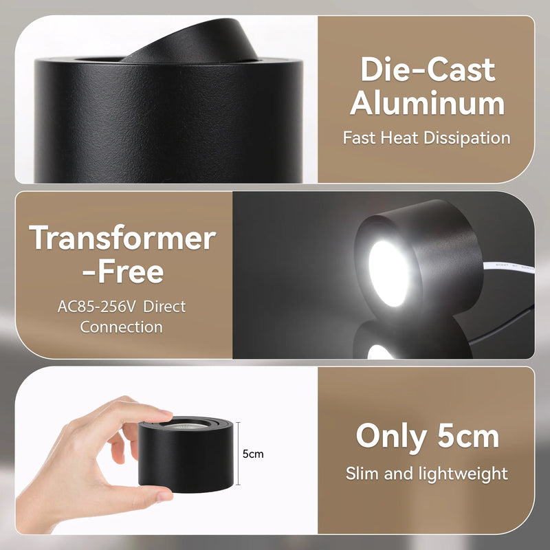 Spot LED Encastrable Cuisine 3 Teintes Noir et Blanc