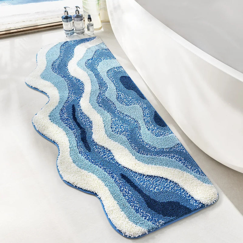 Tapis de Bain Ondulé Motif Vagues Tufté Main, 3 Tailles