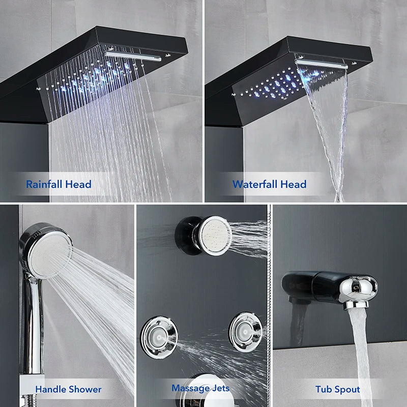 Colonne de Douche Panneau LED avec Écran de Température et Jets de Massage