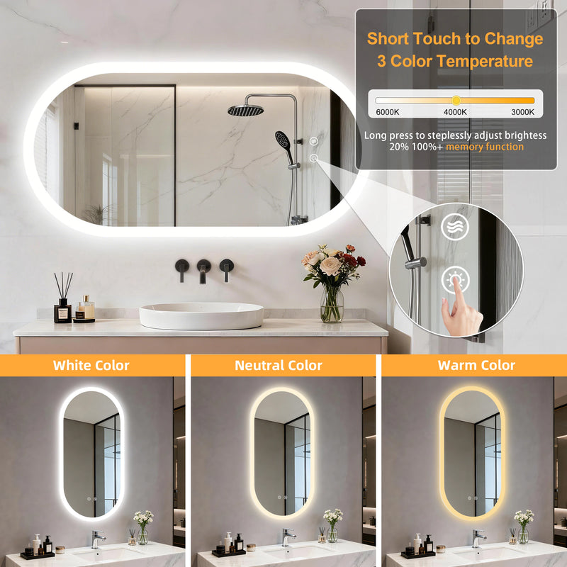 Miroir LED Ovale Salle de Bain Intelligent 80x50 cm
