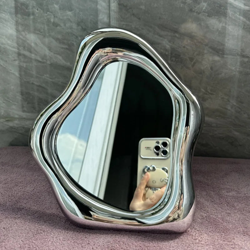 Miroir de Table Organique Cadre Ondulé, 5 Coloris, 25 x 20 cm