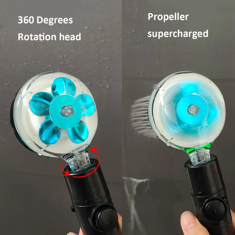 Pommeau de Douche à Hélice LED Haute Pression Noir