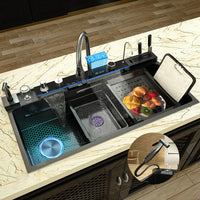 Évier de Cuisine Inox 304 Multifonction, Robinet Cascade, 68 à 100 cm