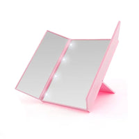 Miroir de Maquillage LED Pliant 3 Volets, Blanc, Noir ou Rose