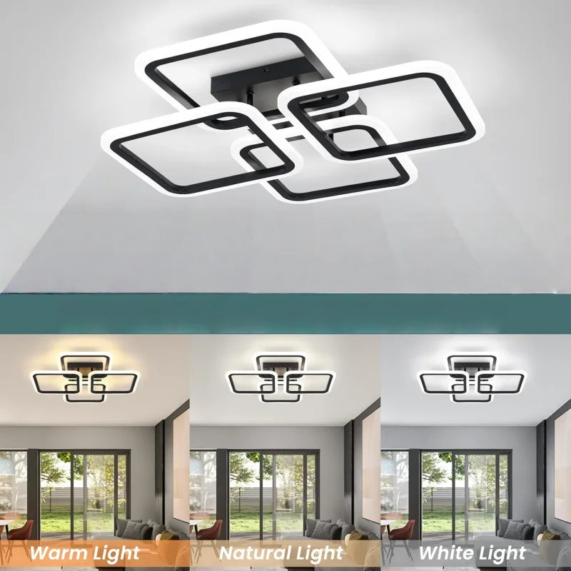 Plafonnier LED Cuisine Multi-Anneaux Dimmable Noir Blanc