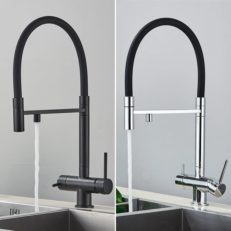 Mitigeur Cuisine 3 Voies Eau Filtrée Col Souple ou Ressort, 5 Finitions