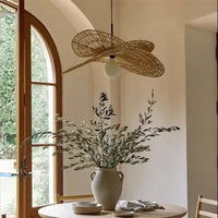 Suspension Cuisine Rotin Tressé Pétale, Brun ou Blanc, 40 à 100 cm