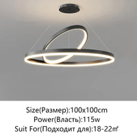 Suspension Cuisine Anneaux LED Noir ou Blanc, Ø 50 à 100 cm