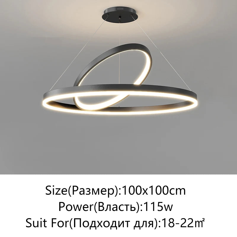 Suspension Cuisine Anneaux LED Noir ou Blanc, Ø 50 à 100 cm