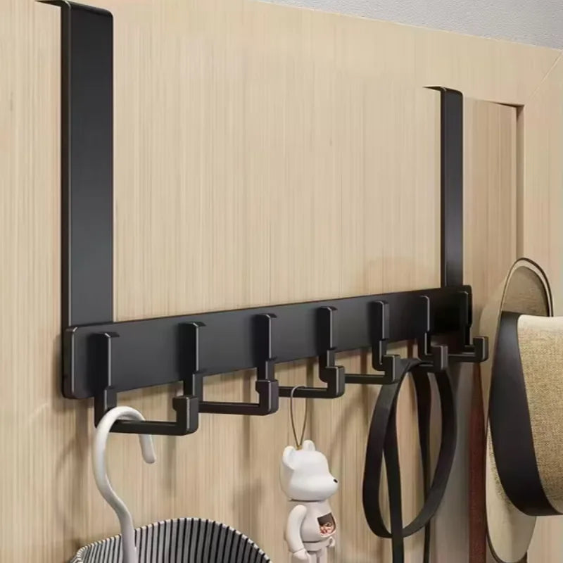 Patère de Porte 6 Crochets Noire sans Perçage pour Salle de Bain