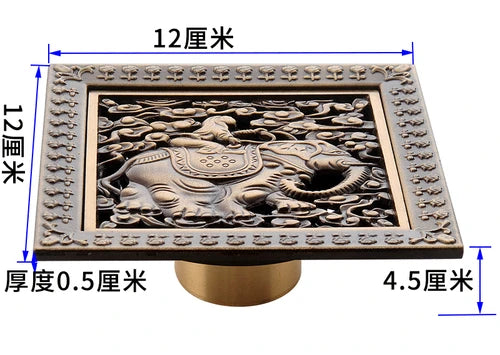 Bonde de Douche Carrée Laiton Vieilli Motifs Ciselés 12 cm