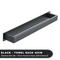 Porte-Serviette Adhésif Barre Plate Noir Mat ou Blanc 30 à 50 cm