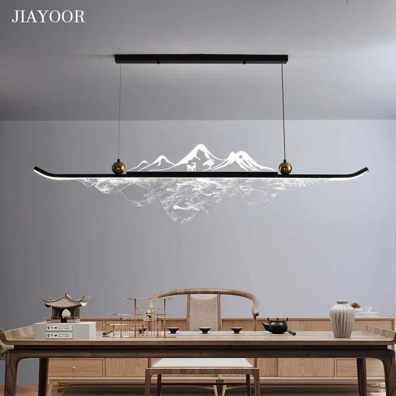 Suspension Cuisine Îlot LED Linéaire Montagne Acrylique, 100 à 150 cm