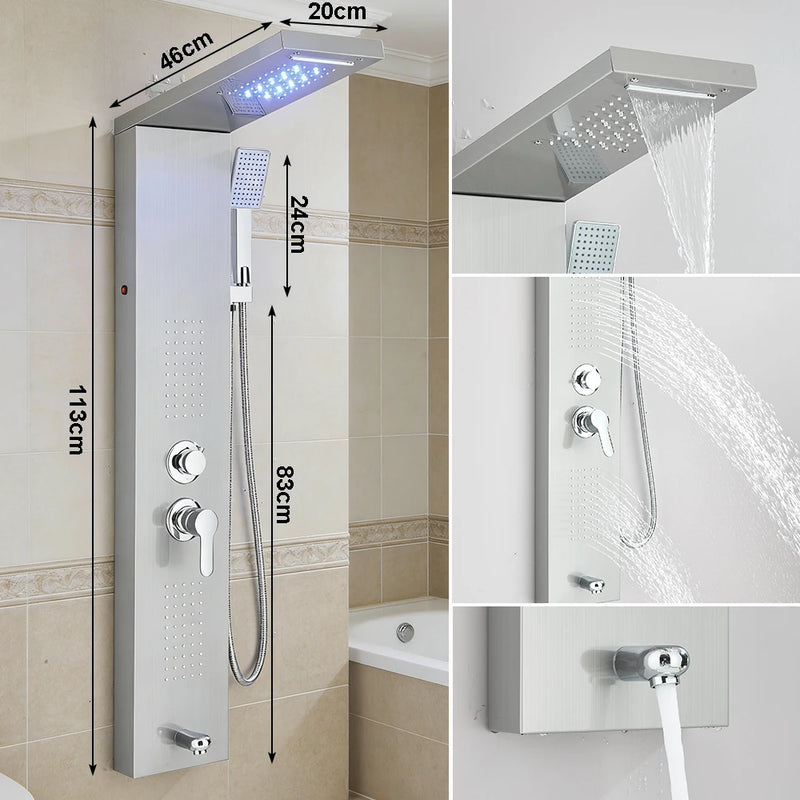 Colonne de Douche LED Cascade et Pluie avec Mitigeur et Jets de Massage