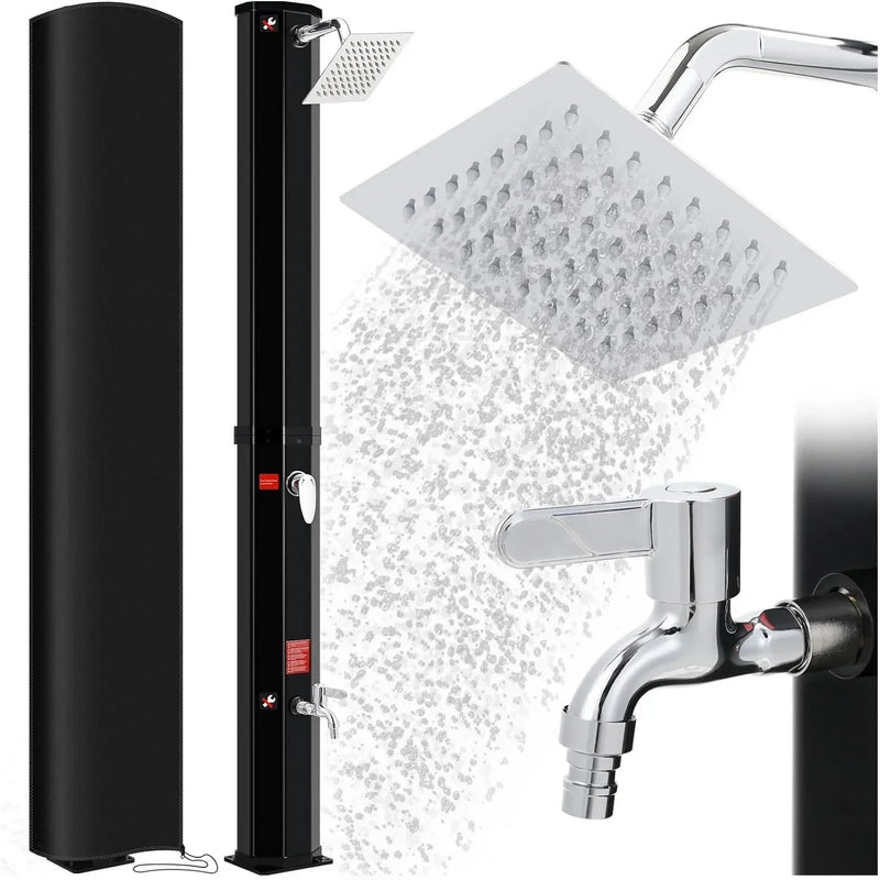 Douche Solaire 60 L sur Pied, Pomme Inox Pivotante 360°, 228 cm