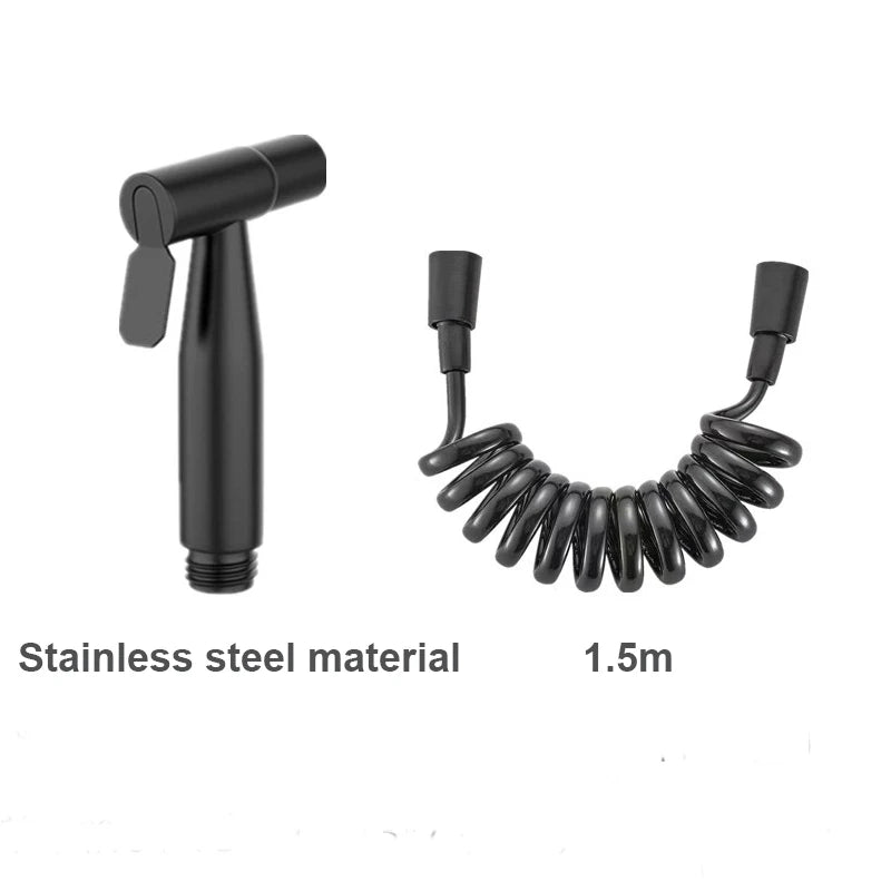 Douchette WC Inox Noire ou Brossée avec Flexible Spiralé 1,5 m