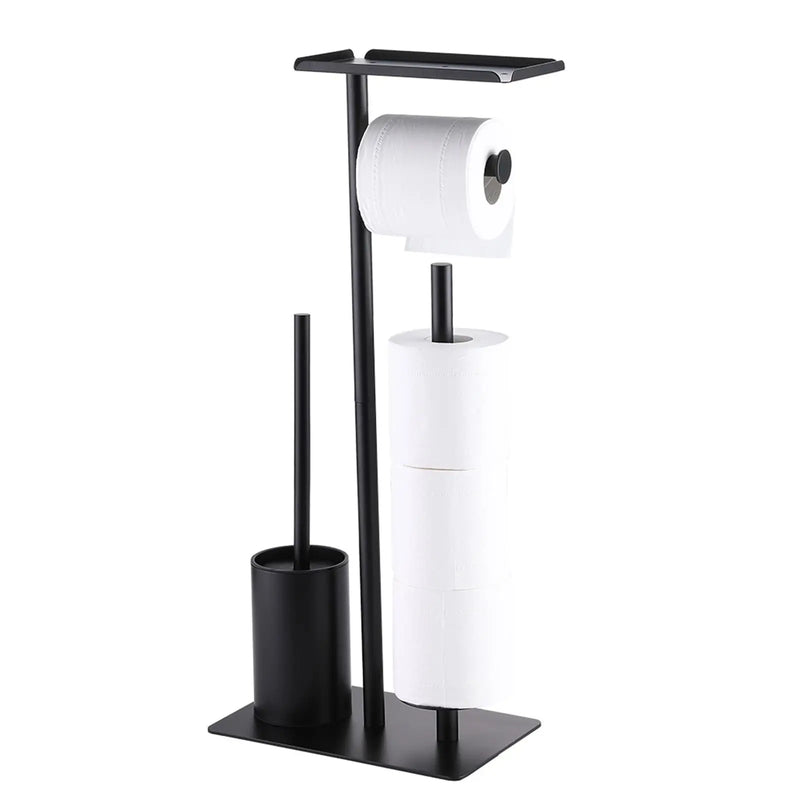 Porte-Papier Toilette sur Pied Noir avec Étagère, Option Brosse WC