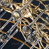 Lustre Suspension Cuisine Branches et Gouttes de Cristal, Doré ou Argenté, 100 à 150 cm