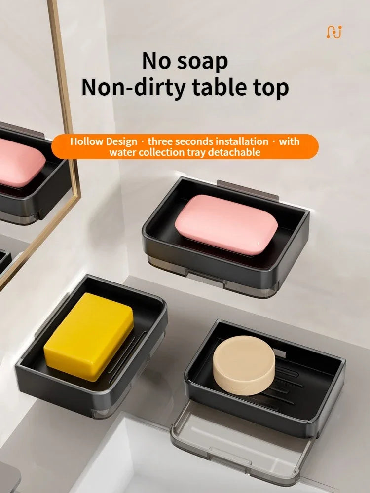 Porte-Savon Mural Sans Perçage avec Drainage, Noir, Gris ou Blanc, 13,3 cm