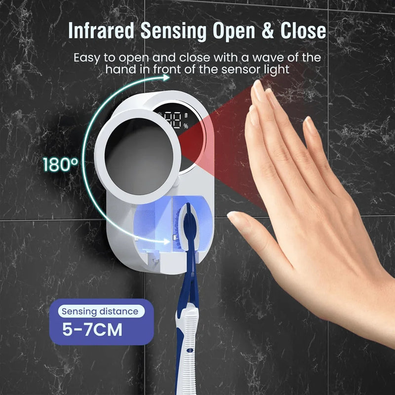 Porte-Brosse à Dents Mural Double à Capteur Infrarouge Blanc