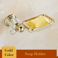 Ensemble d'Accessoires de Salle de Bain Doré à Cristaux