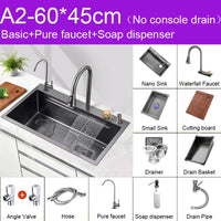 Évier de Cuisine Multifonction Cascade Noir avec Lave-Tasse