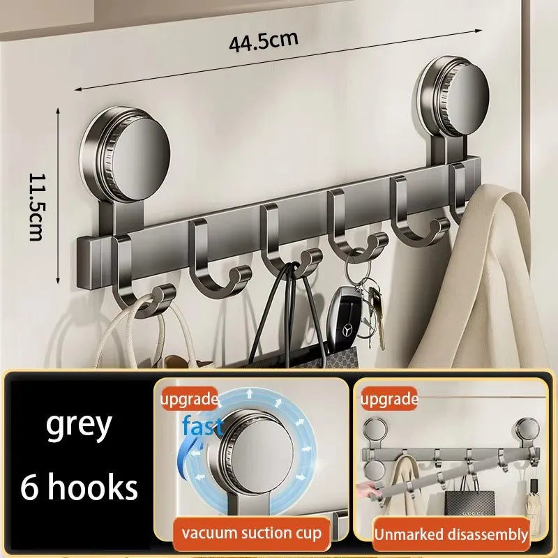 Patère Salle de Bain à Ventouse sans Perçage, Rail Aluminium Gris