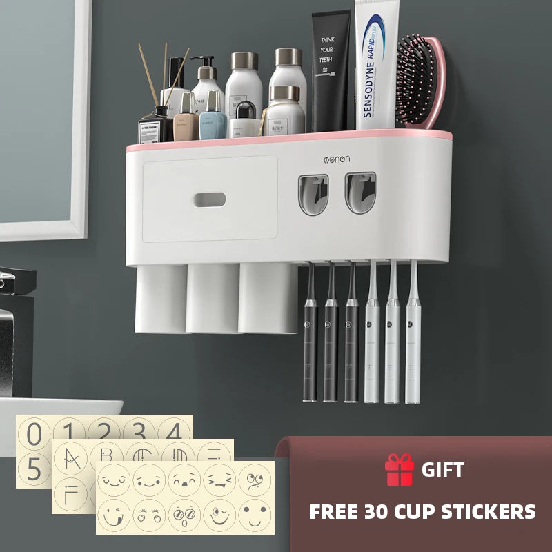 Porte-Brosse à Dents Mural Magnétique, Distributeur de Dentifrice, 1 à 5 Gobelets