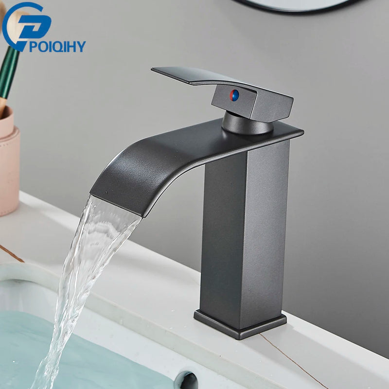 Mitigeur Lavabo Cascade Carré Noir Mat