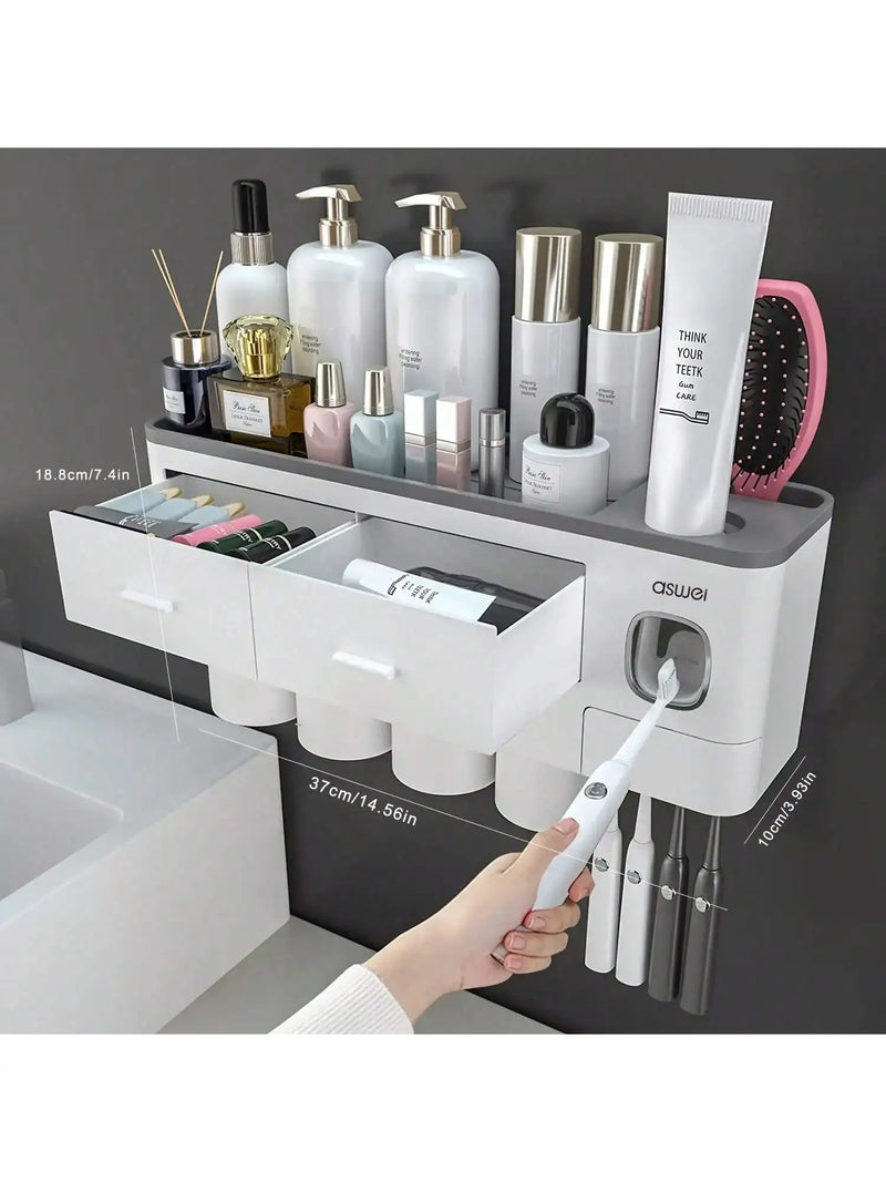 Porte-Brosse à Dents Mural avec Presse-Dentifrice, 2, 3 ou 4 Gobelets
