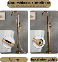 Robinet Baignoire sur Pied Autoportant avec Douchette, Hauteur 130 cm, 5 Finitions