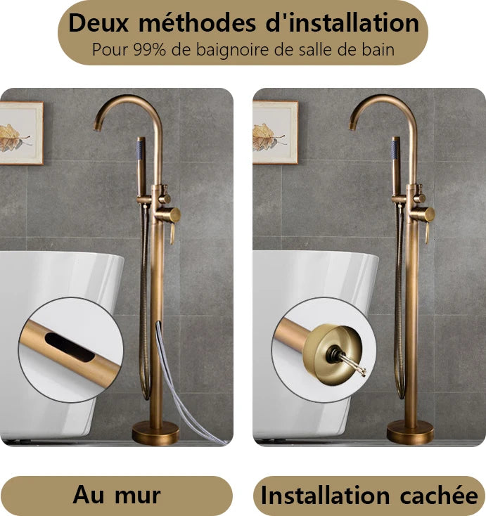 Robinet Baignoire sur Pied Autoportant avec Douchette, Hauteur 130 cm, 5 Finitions