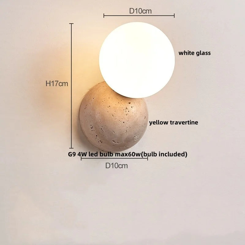 Applique Salle de Bain Travertin, Globe en Verre ou Spot en Bois