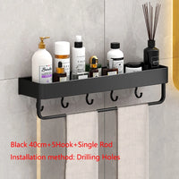 Étagère Salle de Bain Murale Aluminium Noir ou Gris, 30 ou 40 cm
