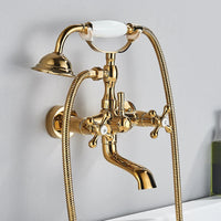 Robinet Baignoire Douche Rétro à Double Poignée, avec Douchette