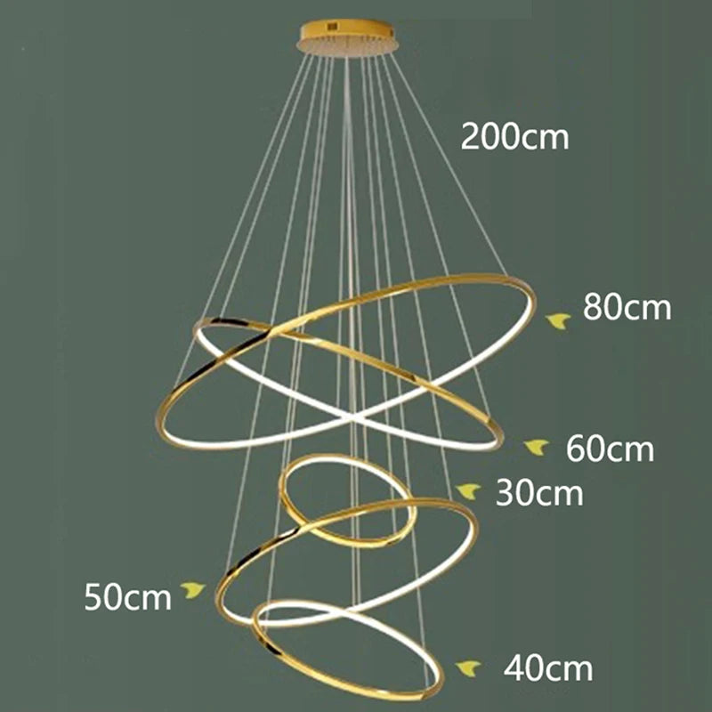Suspension Cuisine LED à 5, 6 ou 7 Anneaux, Double Hauteur et Escalier