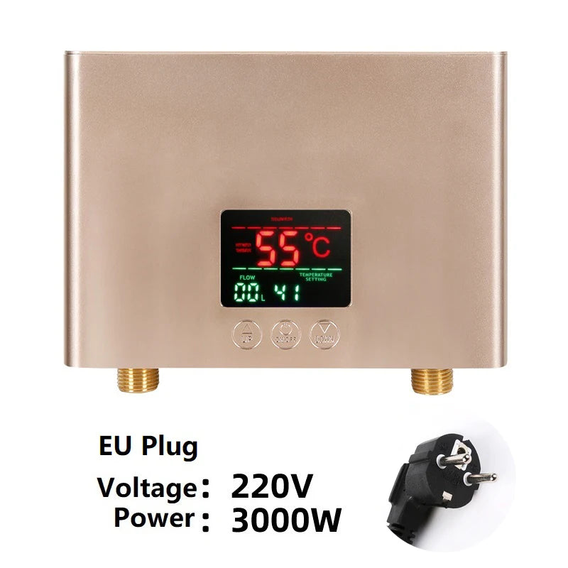 Chauffe-Eau Instantané Électrique Mural avec Télécommande, 3 000 ou 5 500 W